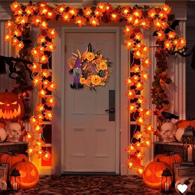 2/3/6m Halloween LED Lights String,artificial Maple Leaf Lantern Garland,hallowe
