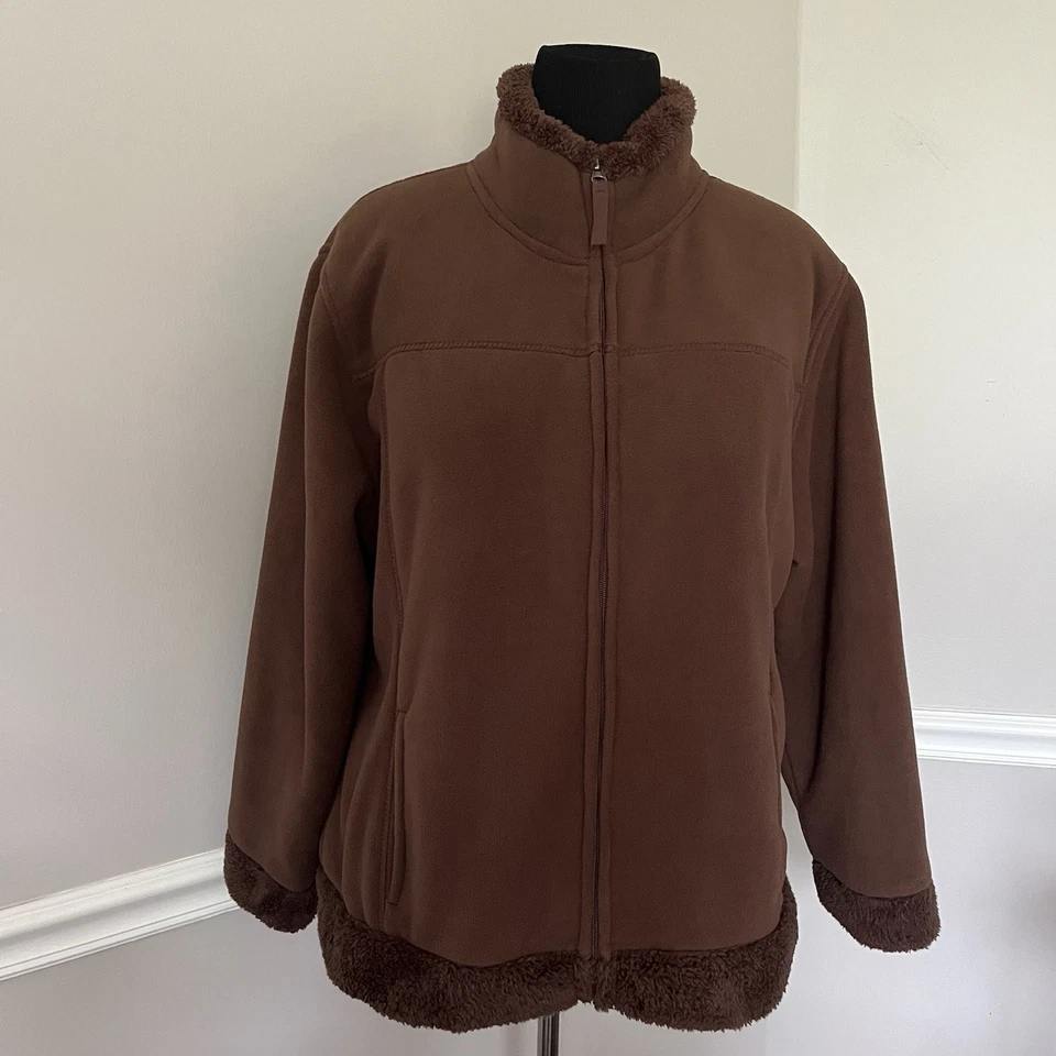 Chaqueta Jane Ashley para mujer 1X marrón con cremallera polar ropa exterior de invierno Foto 2 de 4
