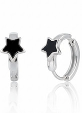Sterling Silver 925 Black Star Hoop Earrings Womens Fashion Jewellery Gift UK