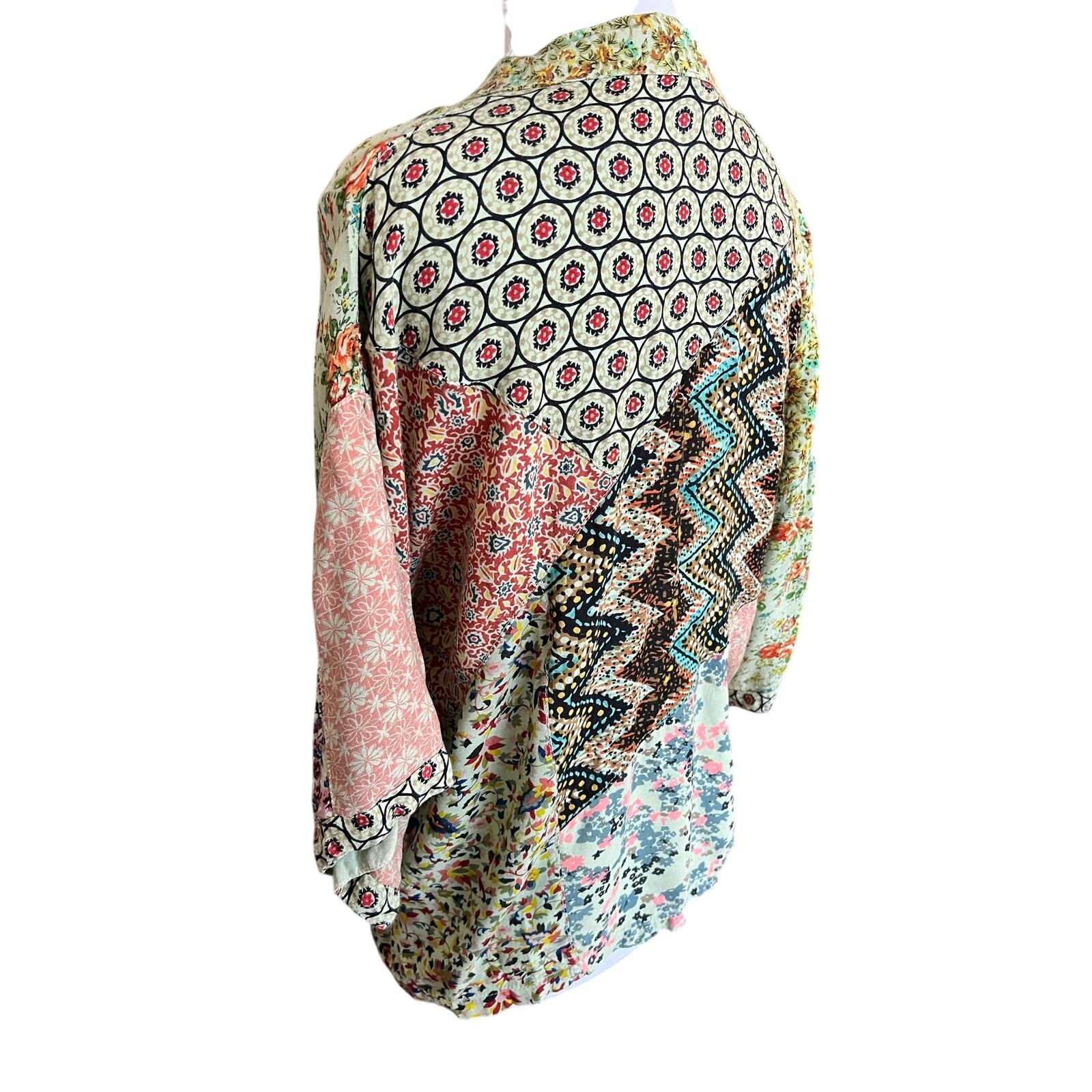 Sacred Threads Patchwork Boho Button Up Blouse To… - image 4