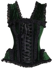 Daisy Corsets Top Drawer Dark Green Velvet Lace Steel Boned Bustier Sleeve S-6XL