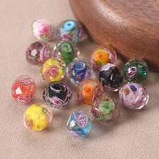 10pcs 10x7mm 12x8mm Rondelle Faceted Crystal Lampwork Glass Floral Spacer Beads