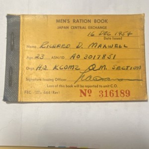 Vintage post Korean War Japan Central Exchange ration book