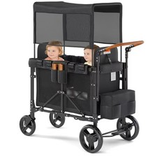 Wagon Stroller for 2 Kids, Foldable All-Terrain Baby Wagon with Adjustable Push