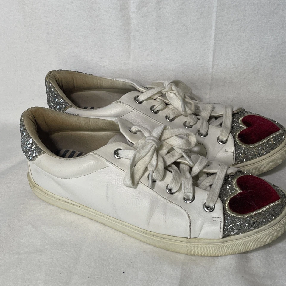 Zapatillas Betsey Johnson Blair Terciopelo Corazón Blanco Plata Brillo Con Cordones Talla 8 Foto 4 de 4