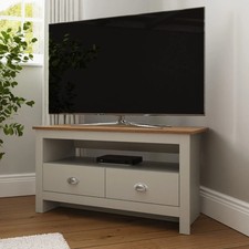 Grey Corner TV Stand 2 Drawer Cabinet Television Unit Lancaster Grey oak