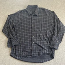 Burberry London Shirt Men's L Gray Check Viscose Small Hole 