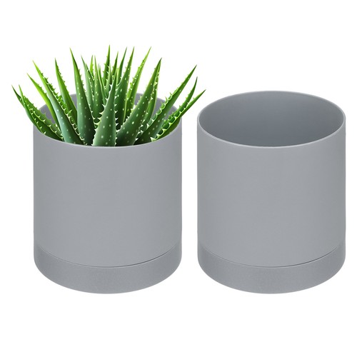 2-pack-4-inch-10cm-plastic-plant-pots-with-saucer-grey-ebay