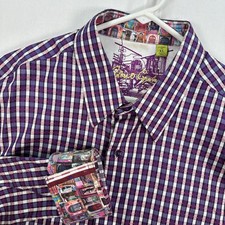 Robert Graham Shirt Men XL Purple Check Classic Fit Long Sleeve Button Flip Cuff