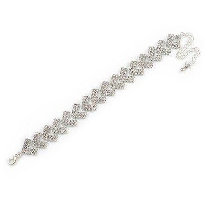 Statement klar Kristall Zick Zack Armband in silberfarbenem Metall - 16 cm L/8 cm Ext