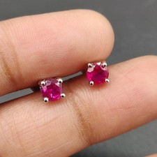 14K White Gold Plated Round Cut 1Ct Lab Created Pink Ruby Women's Stud Earring
