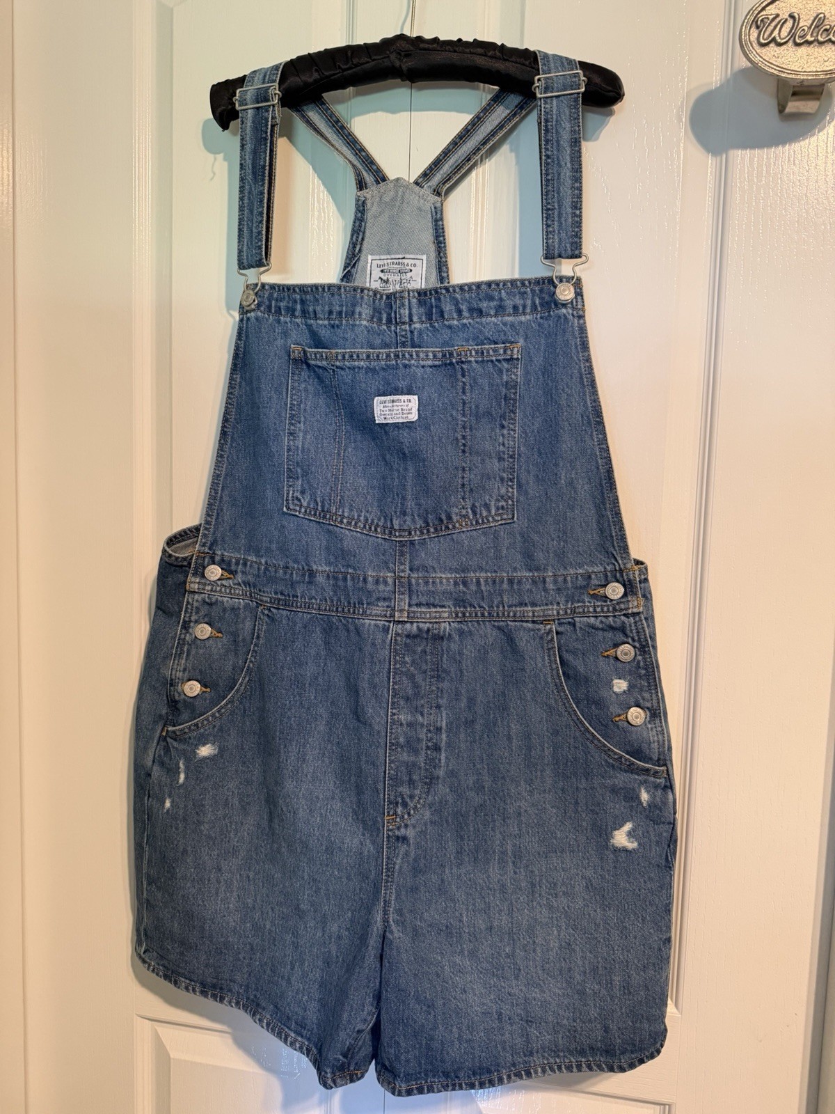 Levi Strauss & Co Two Horse Overalls Womens XL Denim Shortfall New Soft,  Lt Blu