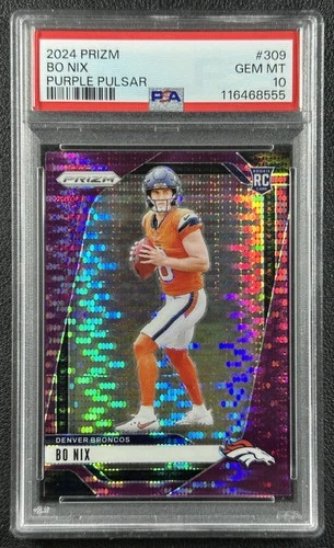 BO NIX PSA 10 2024 PANINI PRIZM #309 ROOKIE PURPLE PULSAR RC BRONCOS 555