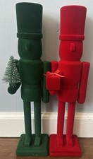 2025 Green  Red 15  Flocked Nutcrackers Velvet Set Of 2 Festive Voice Christmas