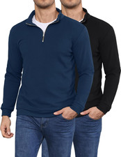2 Pack Mens Quarter Zip Pullover Slim Fit Lightweight Long Sleeve Mock Neck Swea