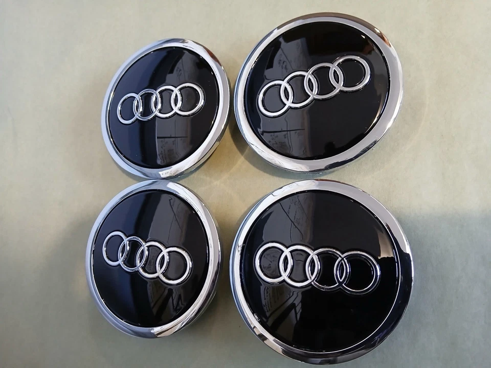 Juego de 4 tapacubos centrales emblema llanta cromada negra Audi 69 mm 4B0601170A Foto 4 de 4