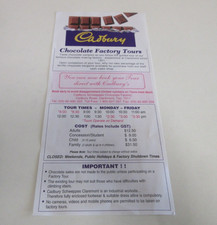 Cadbury Chocolate Factory Tours - Folleto promocional y mapa - Tasmania - Años 90