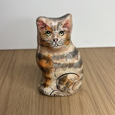 VTG Kitsch Primitive Art CAT/KITYY Ginger Figurine Paper Mache Hand painted 4"H