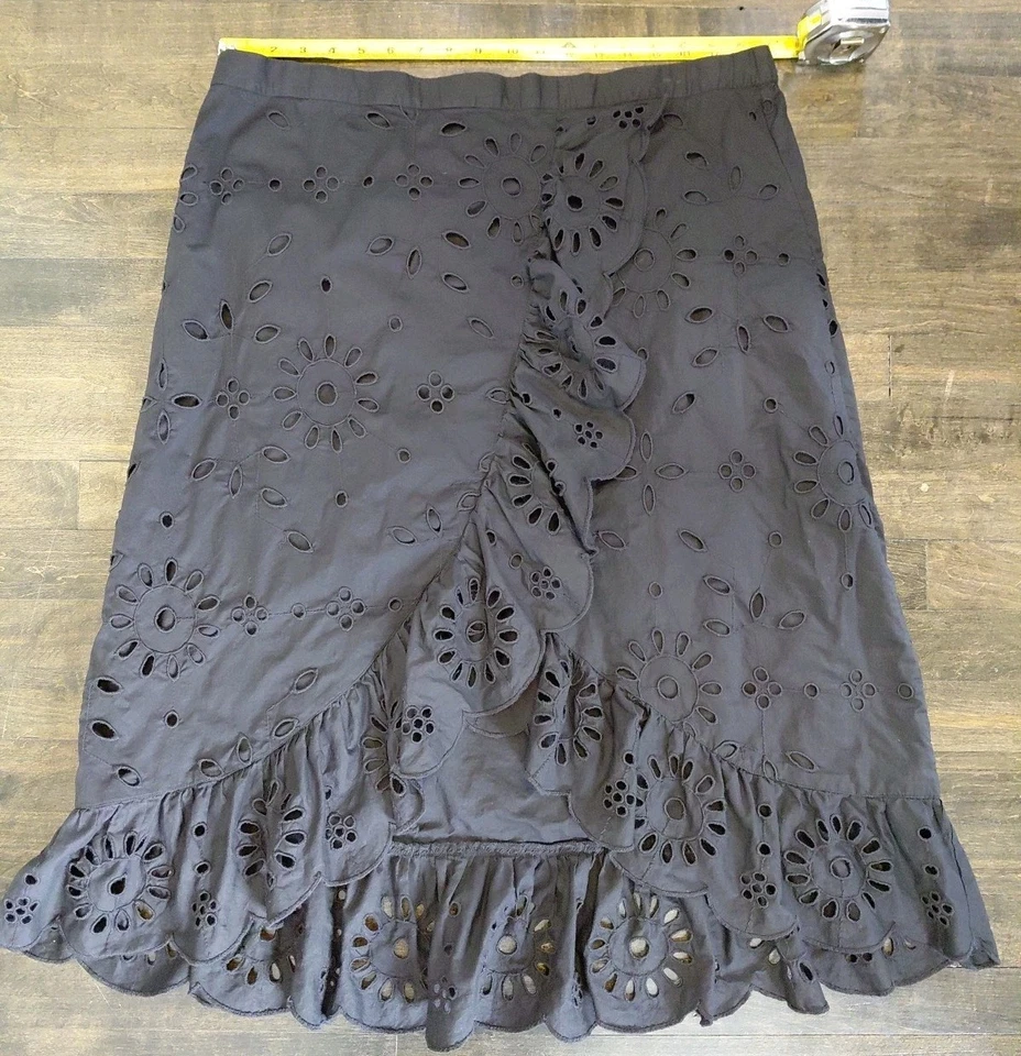 Maxi falda midi con volantes delanteros negros talla XXL J Crew cintura elástica ojales Foto 3 de 4
