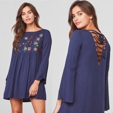 BB Dakota Womens Size XS Bria Embroidered Tie Back Dress