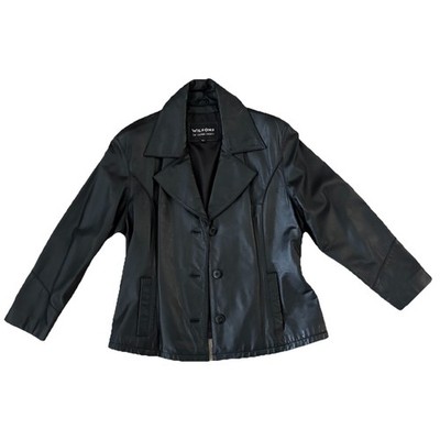 Wilsons Leather Experts Women s XL Black Leather Jacket 90s Button Front EUC