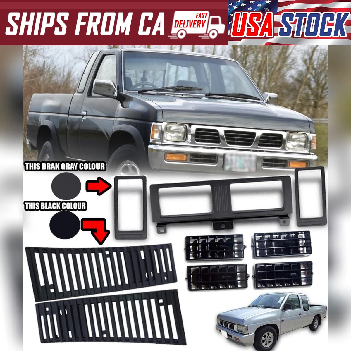 Air Vent Grille Frame Hood Grey Set For Nissan D21 Hardbody Pickup
