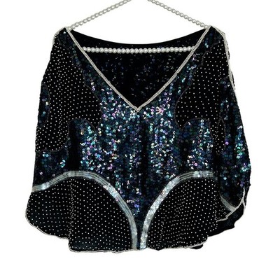 VTG Y2k Fairy Beaded Sequin Top Small Festival Iridescent Crop Whimsigoth Disco