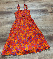 Nine West Orange Purple Red Tropical Floral Scoop Neck Strappy Maxi Dress M