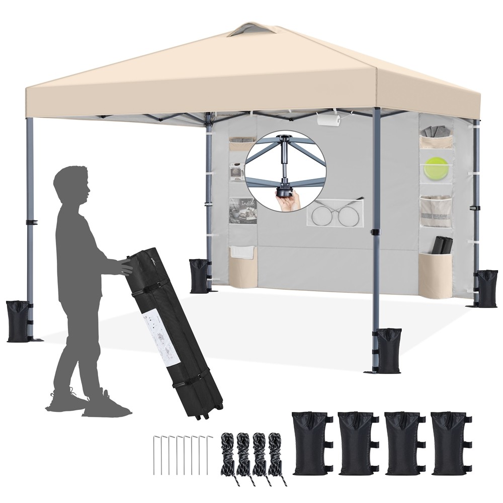Instant Pop-Up Canopy Tent with Sidewall/ 9 Storage Pockets/ Sandbags