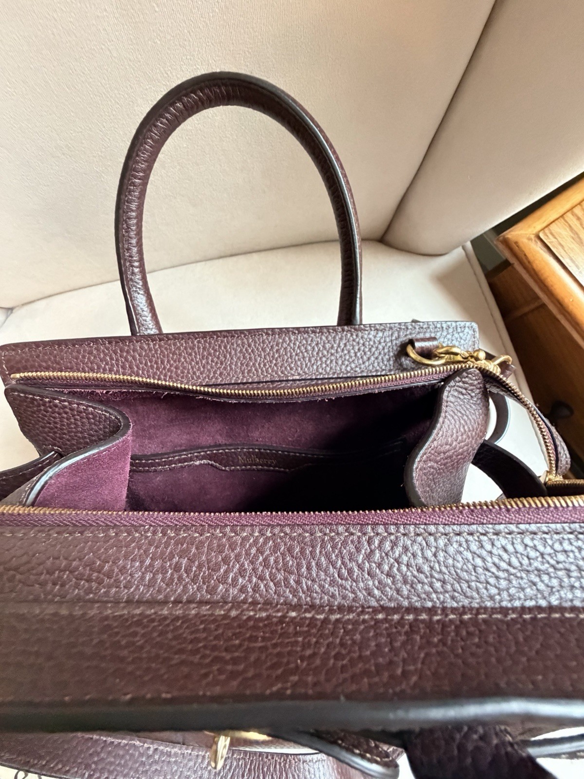 Authentic Mulberry Mini Zippered Bayswater Leather Tote In Oxblood Red image 8