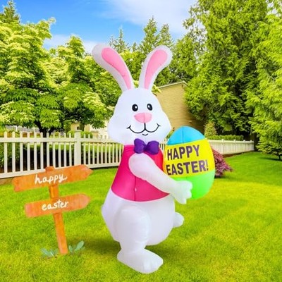  6FT Inflatable Bunny with Egg Outdoor Decoration, Easter Blow Up Yard 