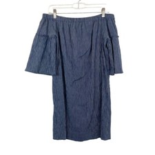 Madewell Blue Striped Off the Shoulder Bell Sleeve Shift Dress - Size 2