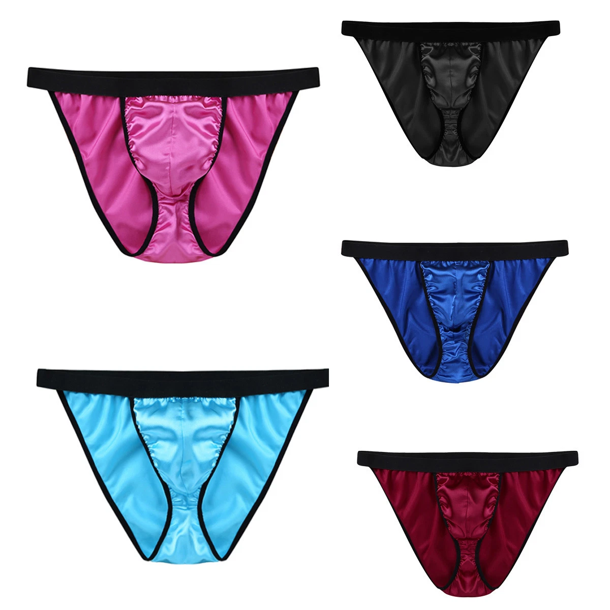 Men s Satin String Stretchy Breathable Thong with Bulge Pocket Underwear