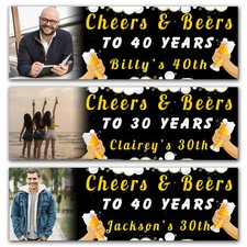 2 Personalised birthday banner Photo Beer Cheer Adult Fun Party Poster Bubble