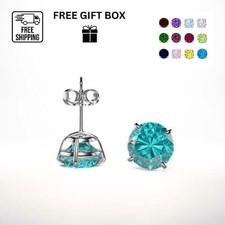 14K Solid White Gold 4mm Round Birthstone Stud Earrings with Push Back