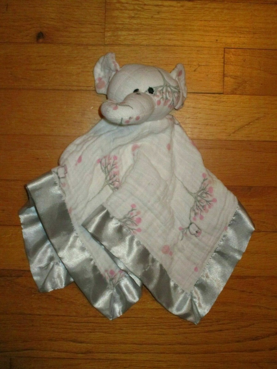 aden anais Musy Mate Muslin Elephant Owl/Bird Pink Gray Security  Blanket/Lovey