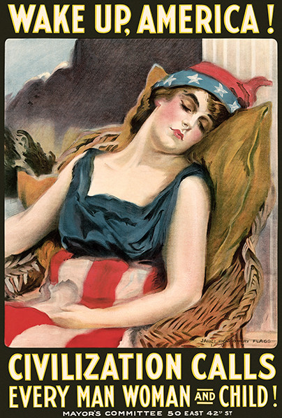 Wake Up America WWI 1917 Propaganda Poster Vintage Military Art  -image
