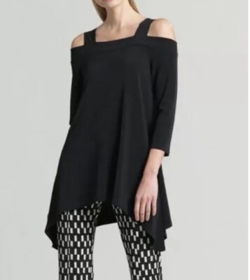 Clara Sun Woo Black Cold Shoulder Tunic Style Top X Small