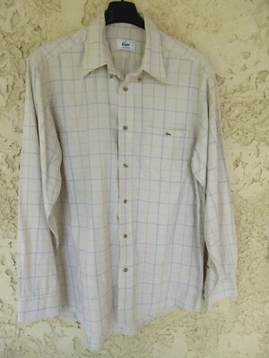 Chemise LACOSTE Devanlay beige carreaux manches longues coton 40 - Photo 1/4