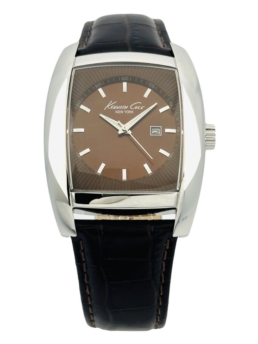 Kenneth Cole NY KC1824 Curved Barrel Shape Brown Croco Leather