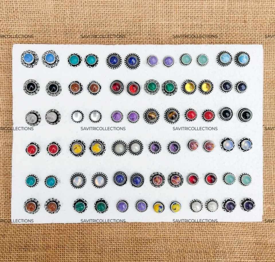 MIx Gemstone Stud Earrings Wholesale Lot Handmade Boho Jewelry Bulk Sale - Image 2 of 4
