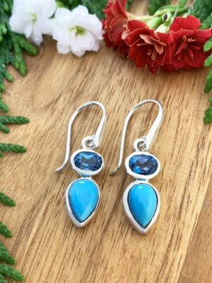 Turquoise earrings with London blue topaz