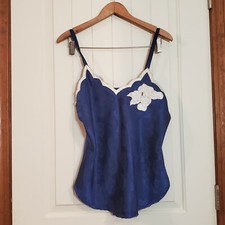 VTG Victoria's Secret Camisole Cami Blue White Floral Embroidered Beads -Altered