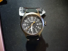 New Timex Anodized Steel Black Dial Military Style Quartz Calendar Watch
