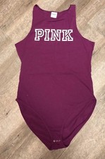 Victoria's Secret Pink Logo High Neck Tank Top Purple Bodysuit Medium NWT