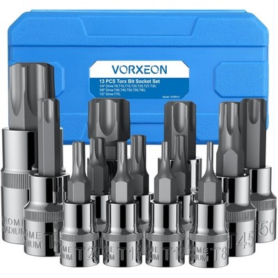 Torx Bit Steckschlüsselsatz 13-tlg. T8 T10 T15 T20 T25 T27 T30 T40 T45 T55 T7...