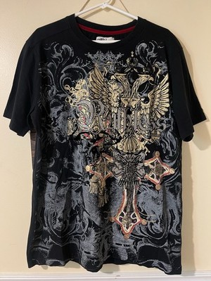 EUC Vintage Ruthless Art Shirt Mens 2XL Graphic Print Bedazzled Cross Y2K