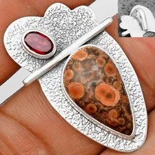 Natural Poppy Jasper & Garnet 925 Sterling Silver Pendant Jewelry P-1338