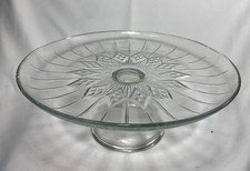 Anchor Hocking Canfield Clear Glass Pedestal Cake Stand Star Burst