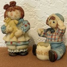 Resin Raggedy Ann  Andy Mini Tea Set Figurine 1990's Popular Imports Miniature